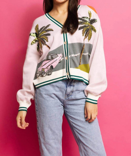 Queen Of Sparkles - Light Pink Vintage Palm Tree Cardigan