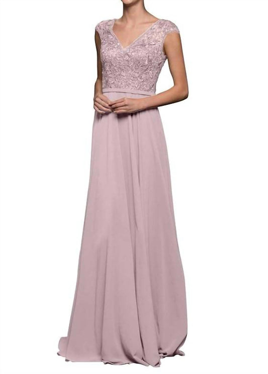 Marsoni By Colors - Women's Embellished V-neck Chiffon A-line Dress