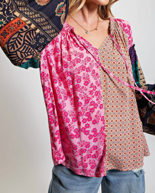 Easel - Women's Mix Print Loose Top