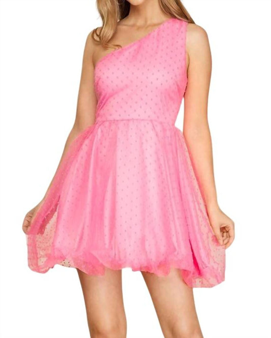 She + Sky - One Shoulder Polka Dot Organza Mini Dress