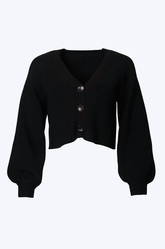 CROPPED SLOUCHY RIBBED-KNIT CARDIGAN