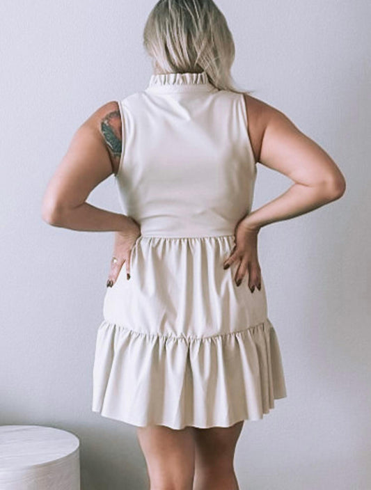 Fate - Faux Leather Sleeveless Ruffle Dress