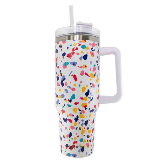 Katydid - Colorful Fun Confetti Print 40 oz Stainless Steel Tumbler Cup with Handle