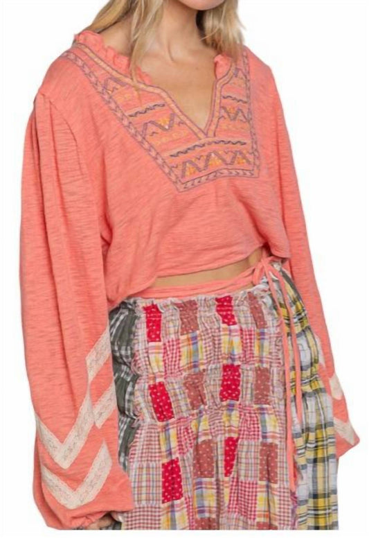 Pol - Embroidered Crop Poets Blouse