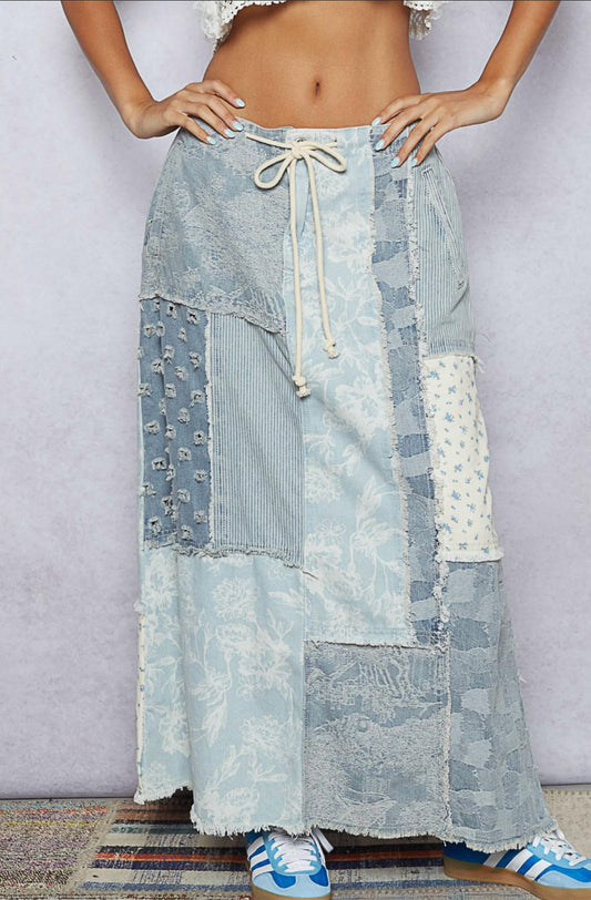 Pol - Maxed Out Corded Waist Patchwork Skirt