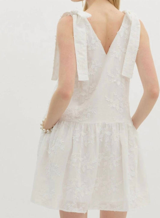 Entro - 3d Floral Embroidery Mini Dress With Tie Straps