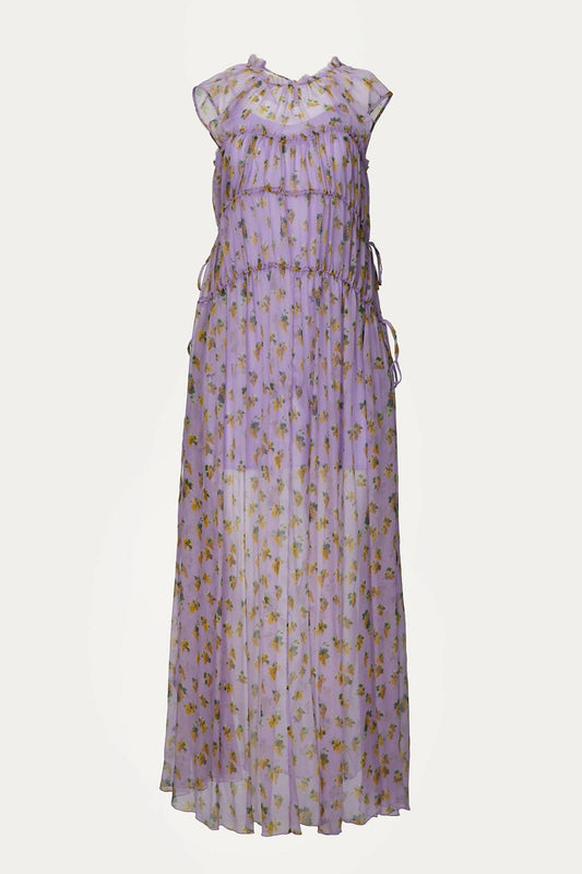 FLORAL PRINT TIERED SILK DRESS