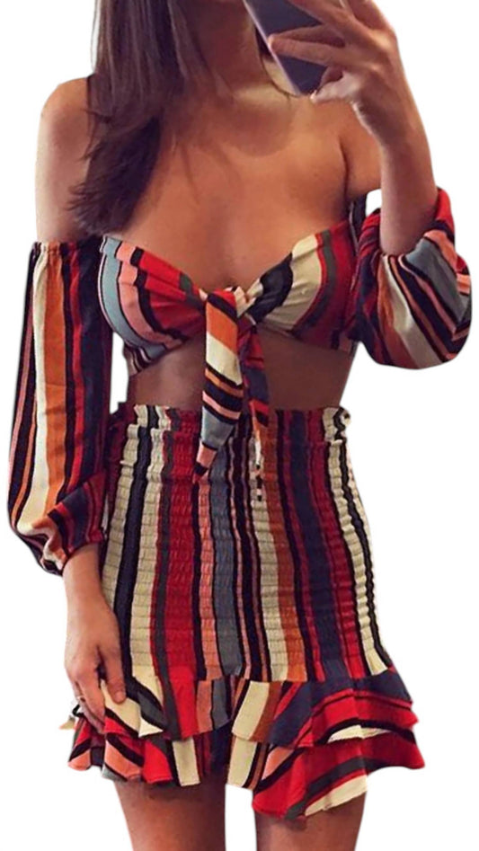 Olivaceous - Tie Front Off The Should Crop Top