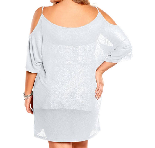 Always For Me - Plus Size Open Shoulder Cover Up Tunic