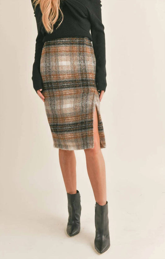 Sage The Label - Delphi Plaid Slit Midi Skirt