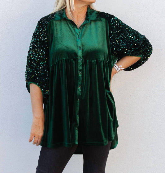 Umgee - Feeling Festive Velvet Sequins Contrast Tiered Tunic Dress