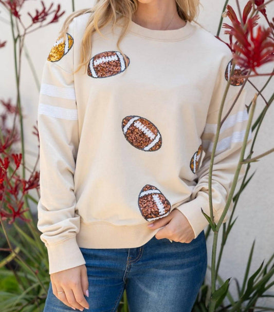 White Birch - Sequin Embellished Football Sweatshirt
