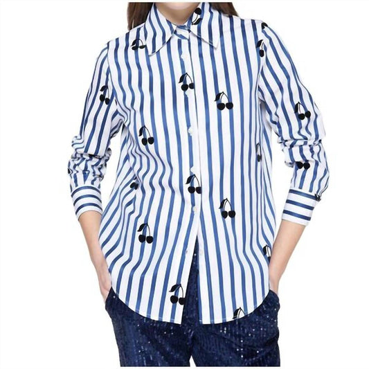 Vilagallo - Striped Blouse With Cherry Silhouette Print