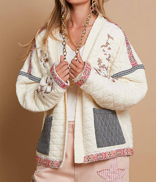 Pol - Cream Quilted Embroidered Jacket