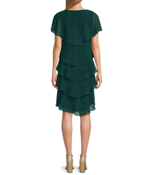 Slny - Georgette Tiered Capelet Dress