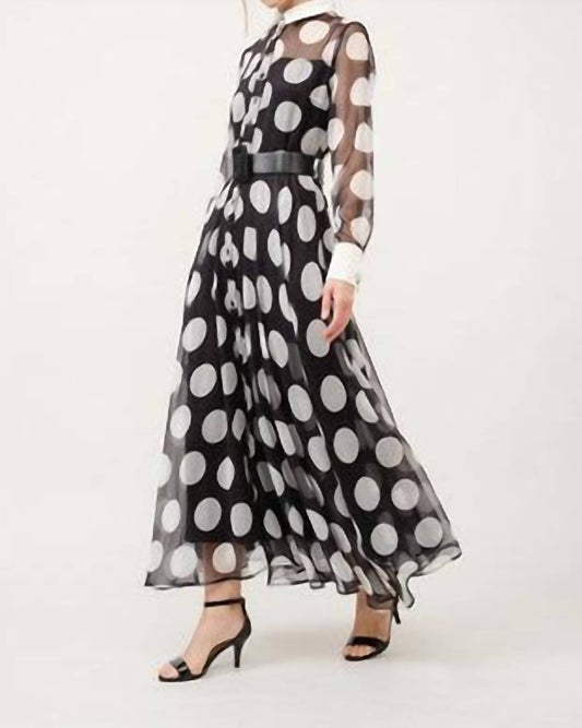 Ina - Polka Dot Print Long-sleeve Maxi Dress