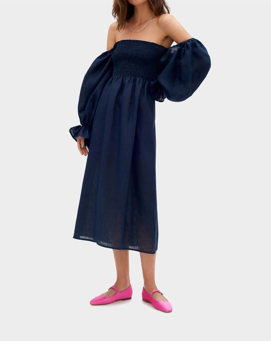 Sleeper - Atlanta Puff Long Sleeve Linen Midi Dress