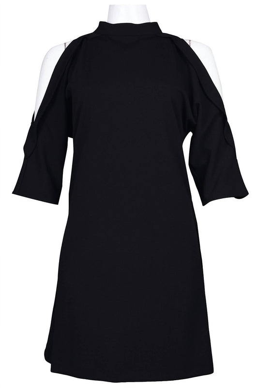 Bebe - Women's High Neckline Open Shoulder Ponte Scuba Dress