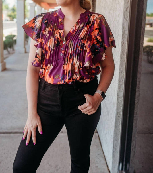 Entro - Plum Ruffle Sleeve Blouse