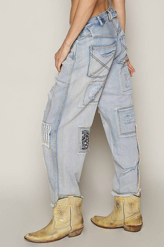 Pol - Patchwork Detail Denim Ankle Pants