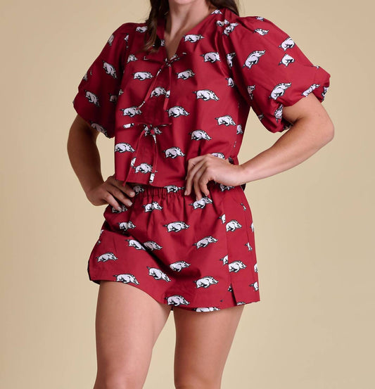 Stewart Simmons - Game Day Puff Sleeve Tie Top