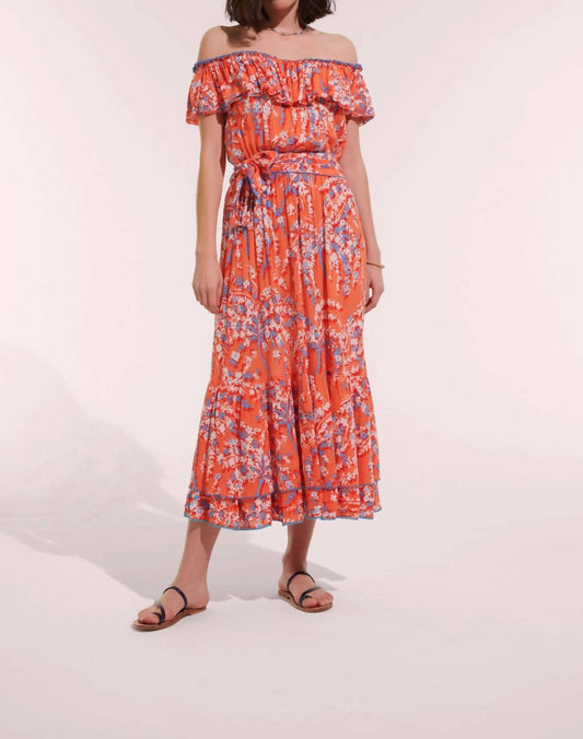 Poupette St Barth - Bella Ruffled Off Shoulder Belted Long Dress