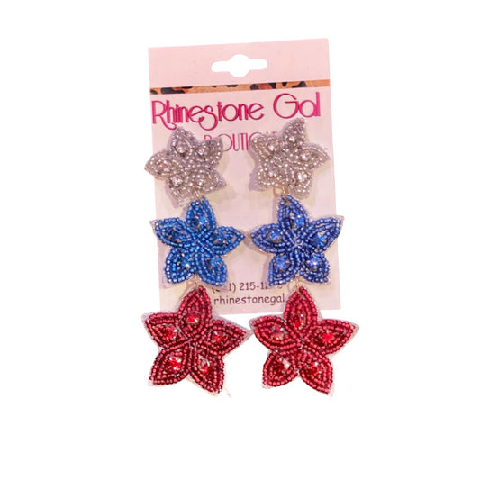Jess Lea - Women's Patriotic Seed Bead Star Earrings Statement Set