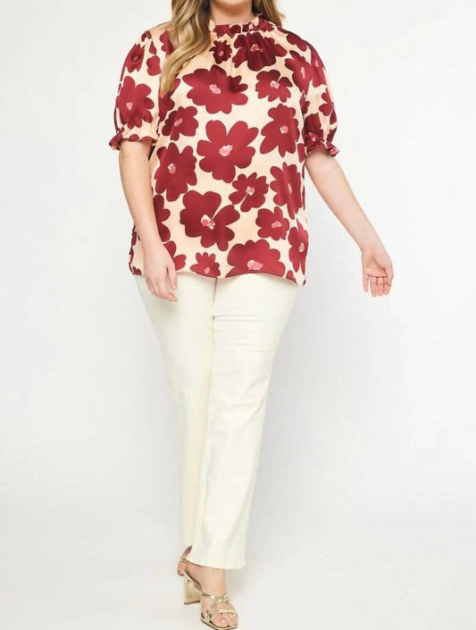 Entro - Floral Print Mock Neck Top