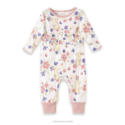 Tesa Babe - "Bunny Garden" Ruffle Romper for Newborns and Baby Girls