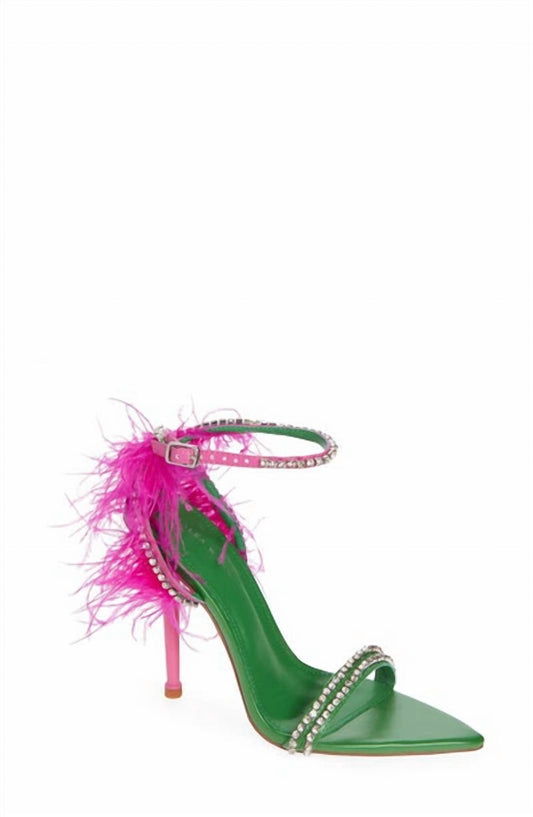 Azalea Wang - Women's Ella Feathered Ankle Strap Heels