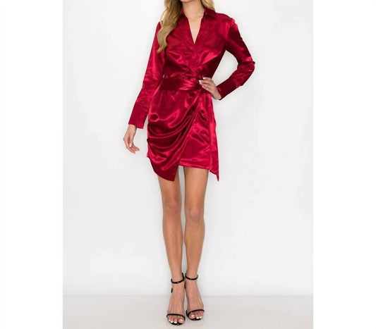 Ina Fashion - Satin Long Sleeve Wrap Style Mini Dress