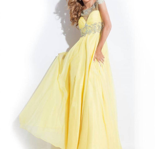 Rachel Allan - Beaded High Mesh Neck Chiffon Prom Gown