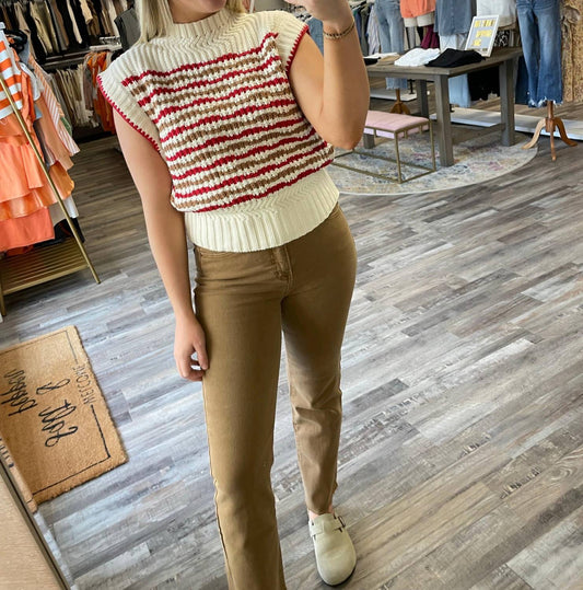 &Merci - Striped Mock Neck Sweater Vest