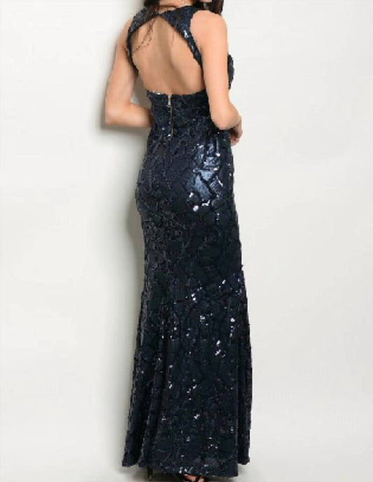 Navy Sequin Gown