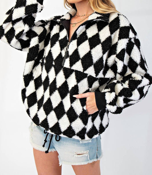 Easel - Diamond Zip Sherpa Pullover Jacket