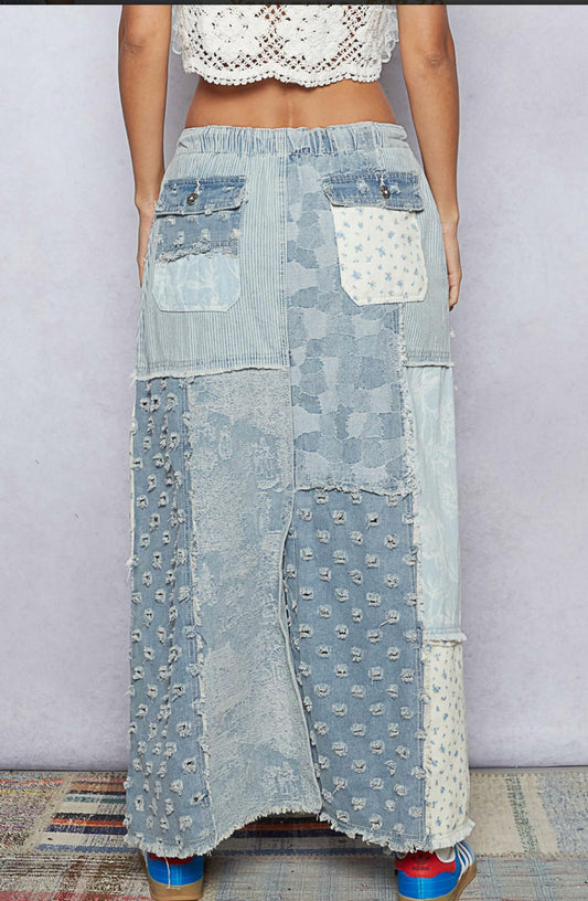 Pol - Maxed Out Corded Waist Patchwork Skirt