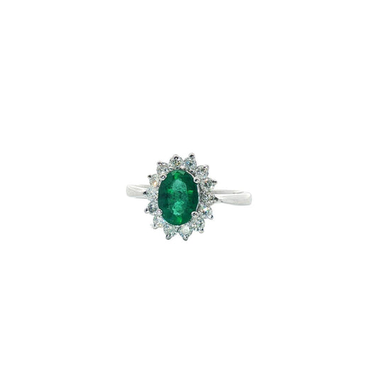 Normani - Women's Oval Emerald Ring With Diamond Halo