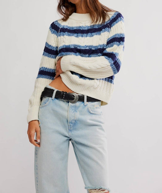 Free People - Frankie Cable Striped Pullover Sweater