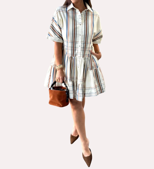 Aureum - Gather Plaid Mini Shirt Dress