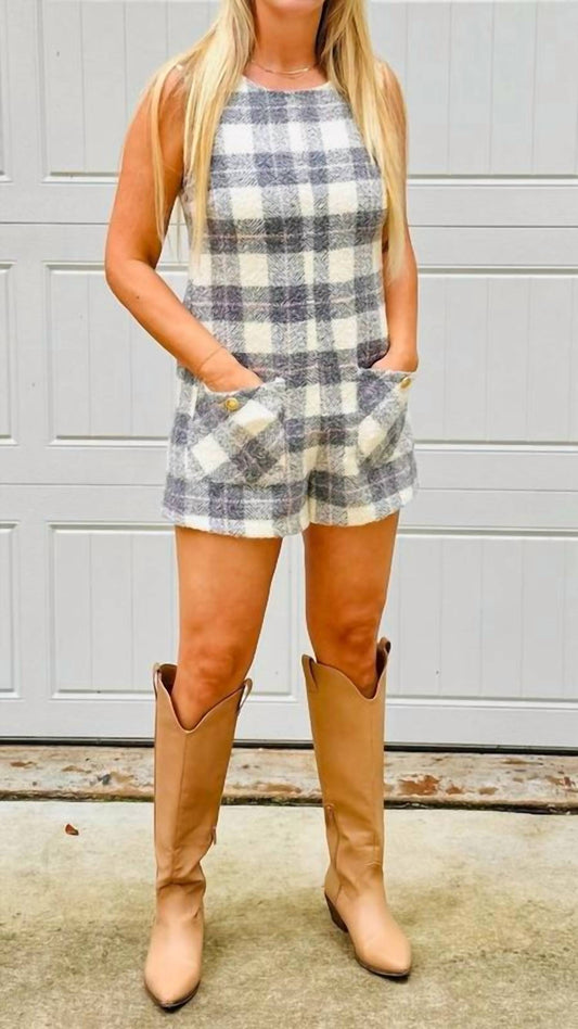 Day + Moon - Sleeveless Tweed Romper