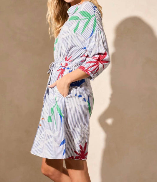 Tribal - Waist Tie And Pockets Shirt Dress