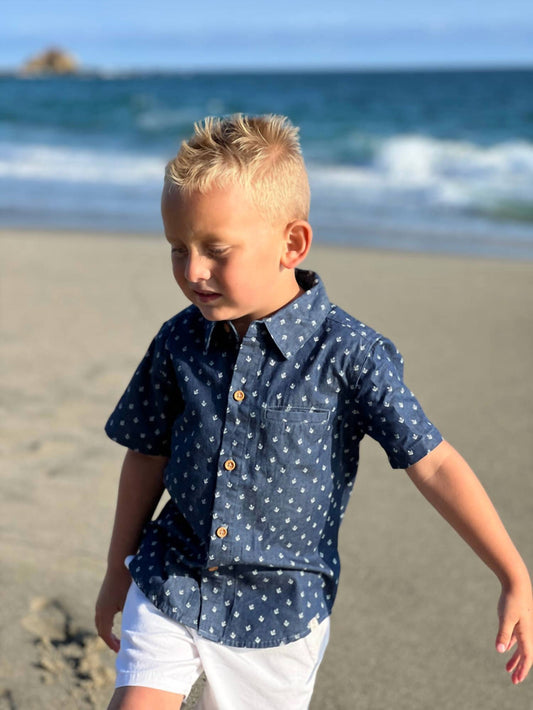 Me & Henry - Boy's Chambray Button Up Shirt With Anchors
