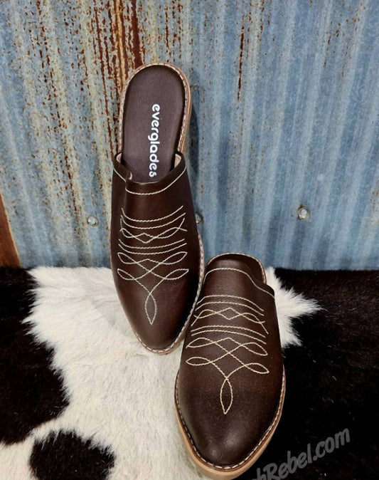 Everglades - Women's Western Embroidered Slide Mules