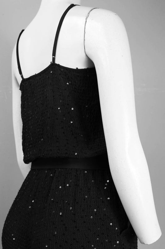 Donna Morgan - Women's Adjustable Strap Bow Tie Detail Sequined Skinny Jumpsuit