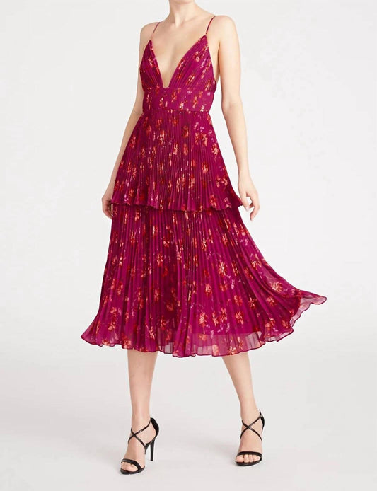 Amur - Pleated Tiered Crepe de Chine Midi Dress