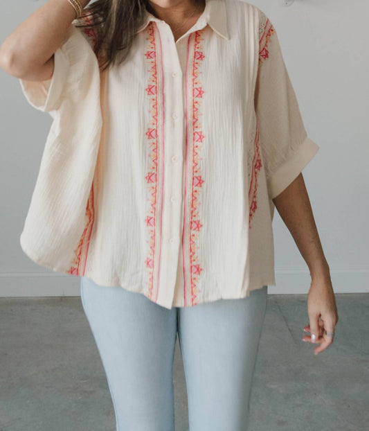 Easel - Amelia Embroidered Button Down Shirt