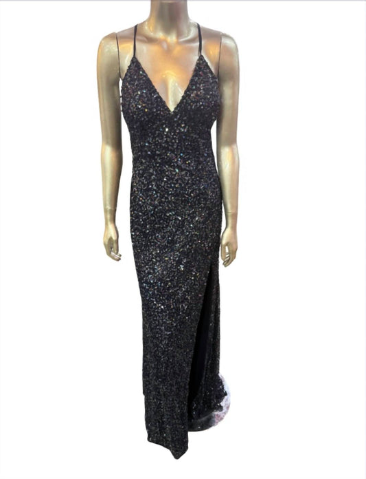 Paul Rekhi - Women's Sequin gown with a criss cross adjustable back