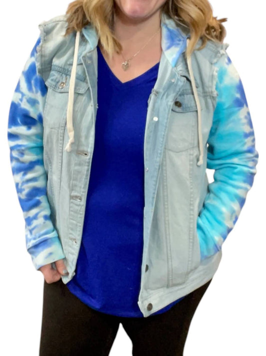 Sew In Love - Denim Jacket With Tie Dye Accents Hoodie