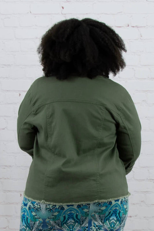 Pine Apparel - Curvy Frayed Denim Jacket