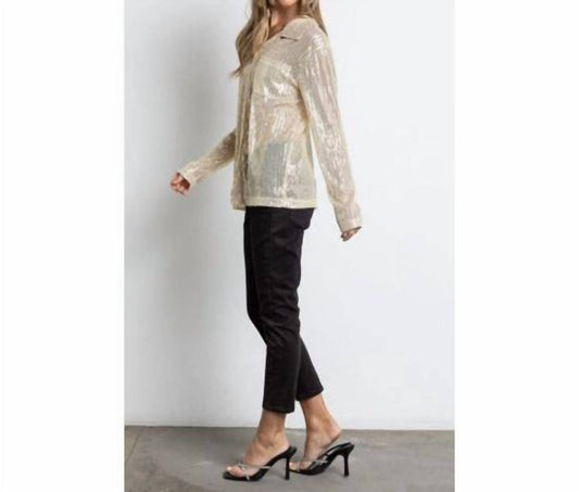 Kiwi - Sequin Button Down Shirt With Chest Pocket